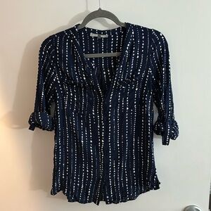 Daniel Rainn Navy and White Polka Dot Blouse - Size M